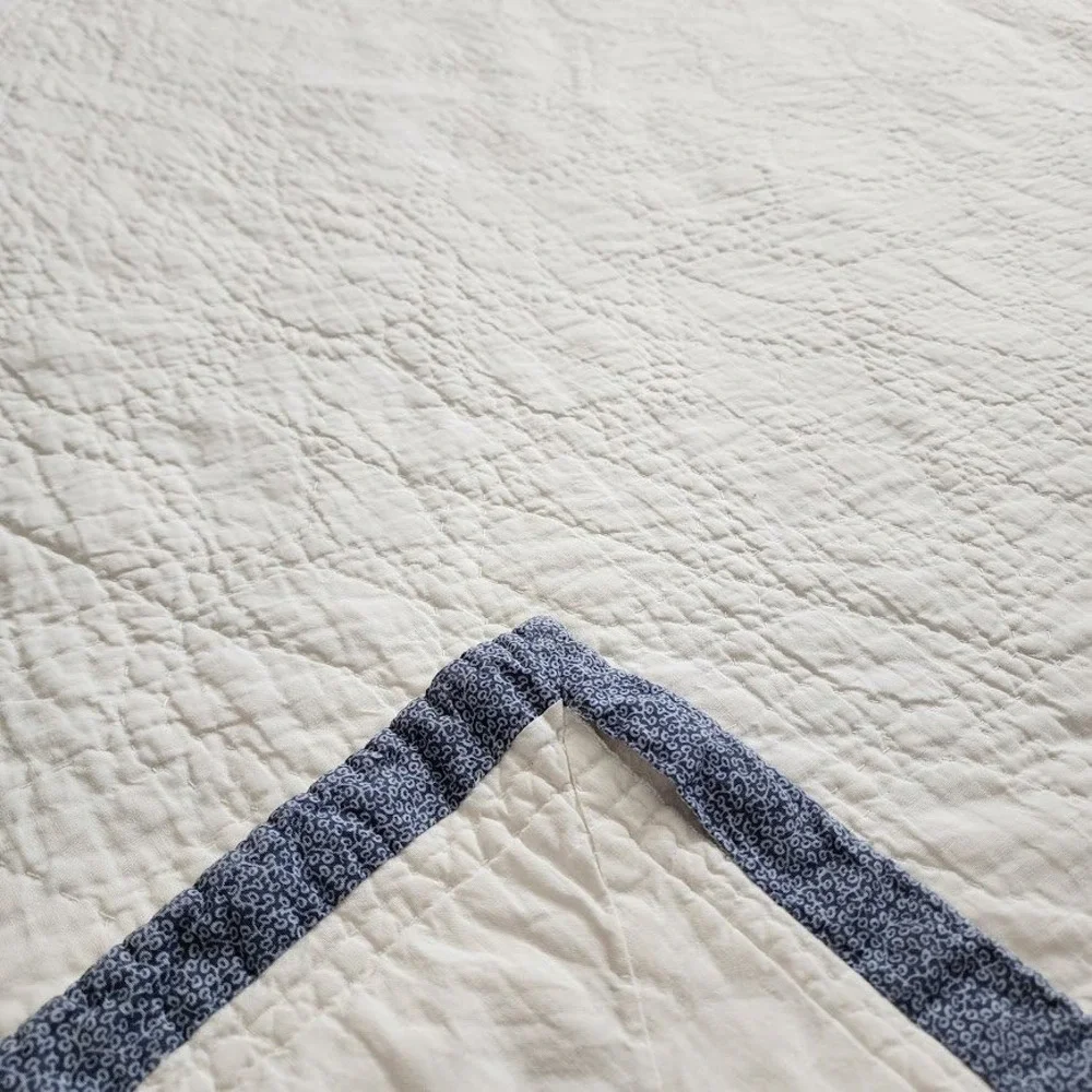 70s‎ heirloom Star patch Quilt 86x81 Handmade Cottagecore Farmhouse Blue Cream